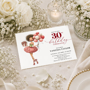 Convite Mulher Caprichosa Elegante Aniversário de 30 anos 