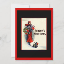 Mulher com casaco vermelho com Scottish Terrier na