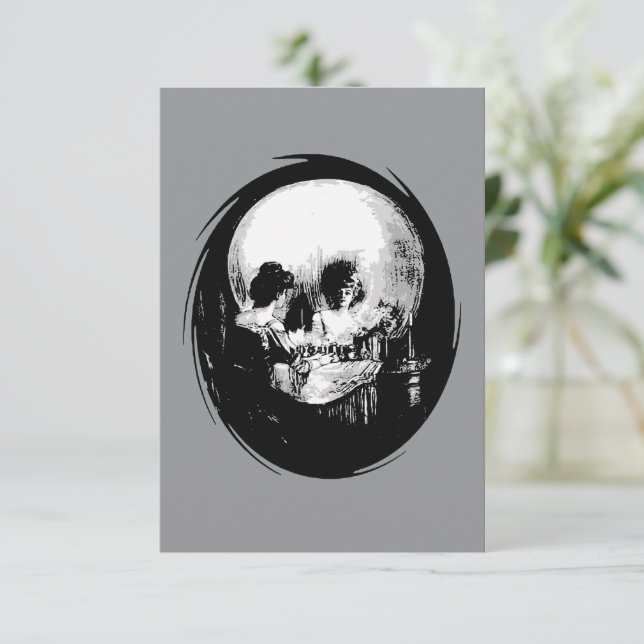 Convite Mulher Com Reflexo De Crânio De Halloween No Espel (Em pé/Frente)
