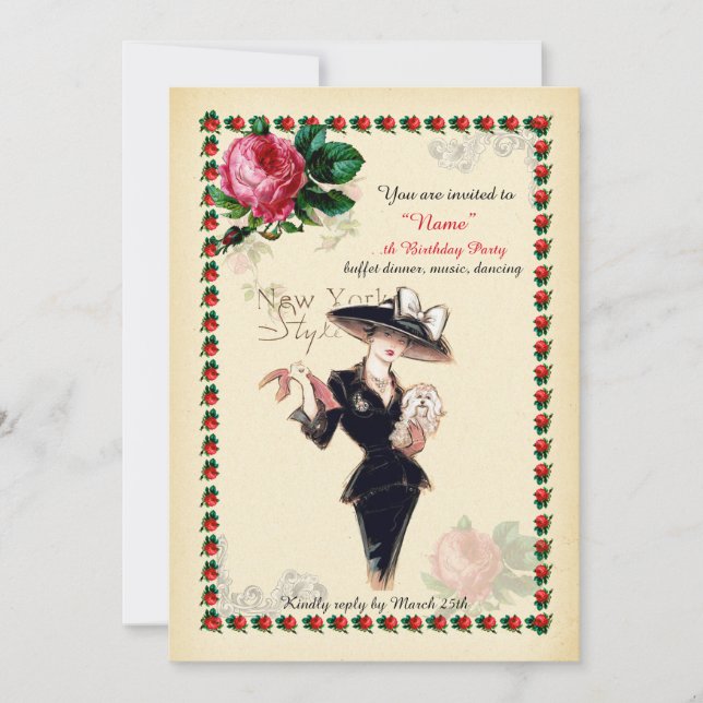 Convite Mulher da festa de aniversário alguma idade, (Frente)