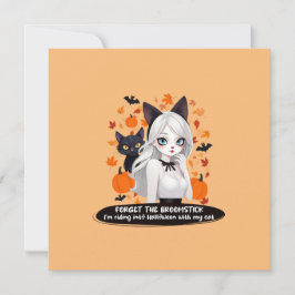 Convite Mulher de anime com gato preto.
