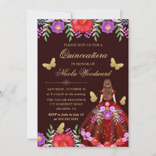Convite Mulher de Cabelo Vermelho em Vestido Floral Mexica