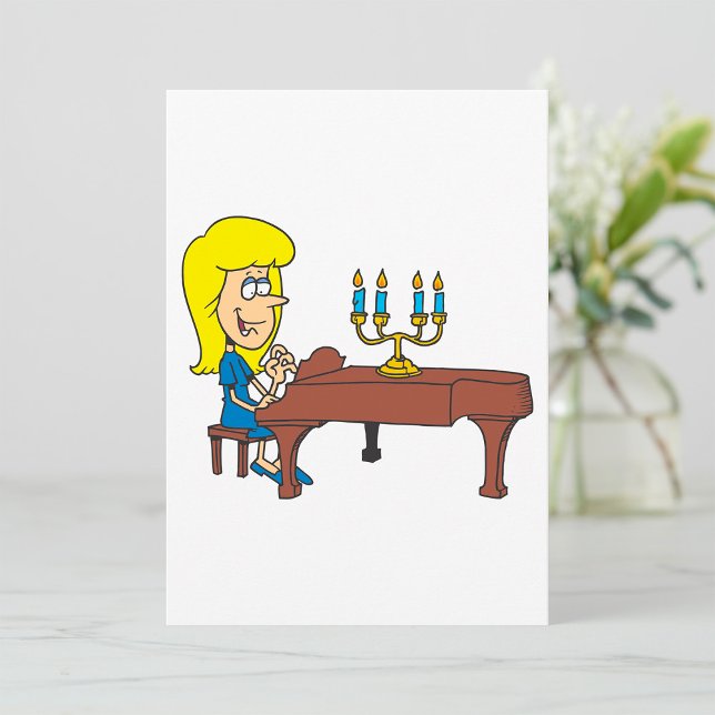 Convite Mulher de Desenho Animado Tocando Piano com Candel (Criador carregado)