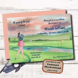 Convite Mulher de Golfe Aposentada de Aquarela em Verde