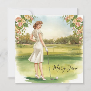 Convite Mulher de golfe jogadora de golfe no campo de golf
