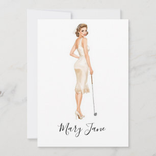 Convite Mulher de golfe jogadora de golfe no campo de golf