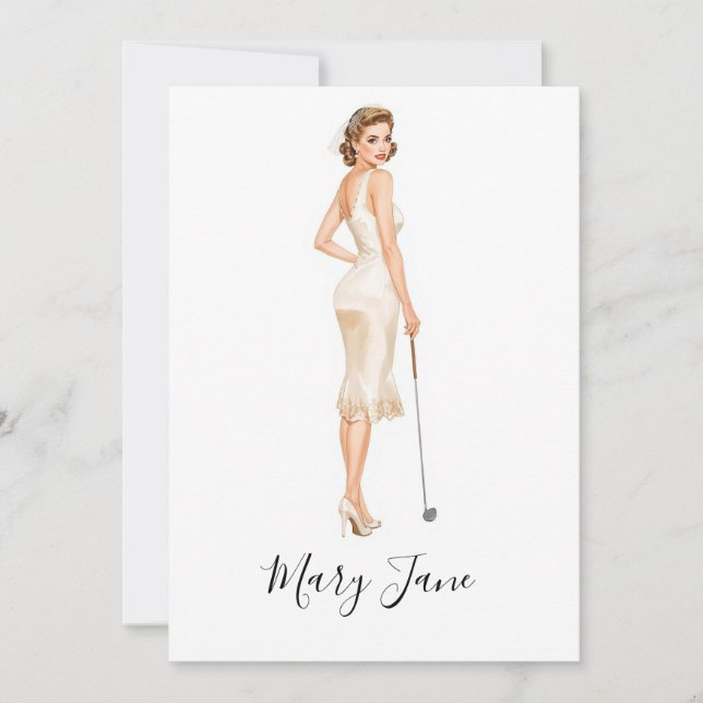 Convite Mulher de golfe jogadora de golfe no campo de golf (Frente)