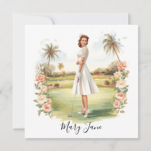 Convite Mulher de golfe jogadora de golfe no campo de golf