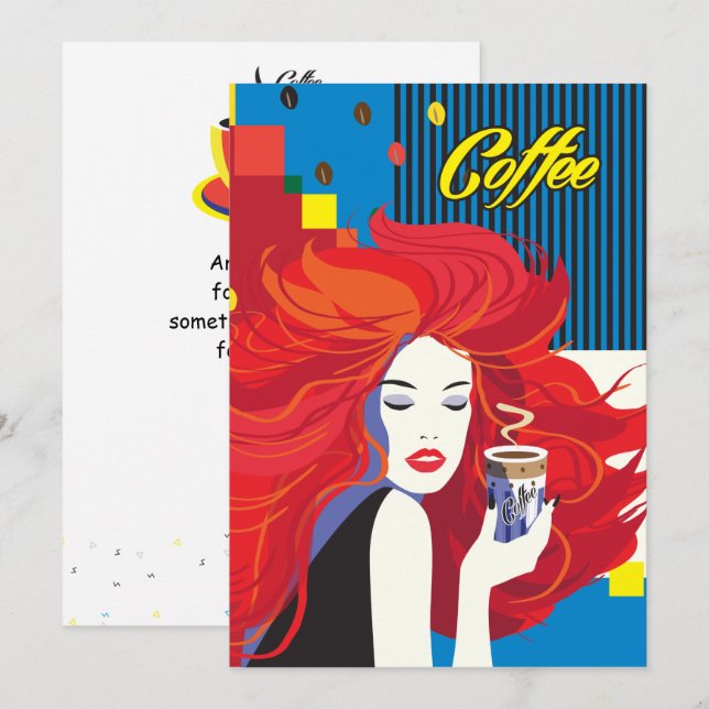 Convite "Mulher de Moda Bonita com Xícara de Café" Pop Art (Frente/Verso)