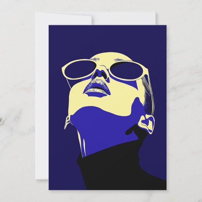 Convite Mulher de Óculos de Sol em Arte Pop Ousada (Frente)