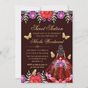 Convite Mulher de Pele Escura em Vestido Floral Mexicano S