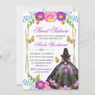 Convite Mulher de Pele Morena Vestido Floral Mexicano Doce
