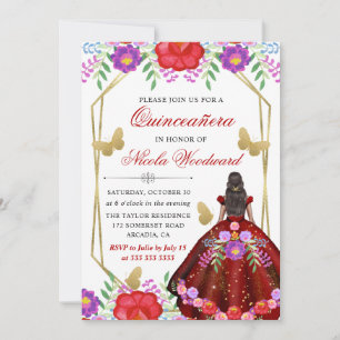 Convite Mulher de Pele Morena Vestido Floral Mexicano Quin
