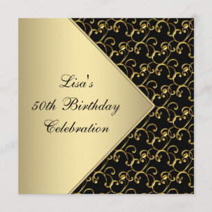 Convite Mulher Dourada Black Classy 50th Festa de aniversá