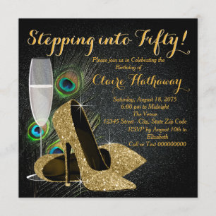 Convite Mulher Dourada Festa de aniversário Peacock
