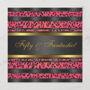 Convite Mulher Dourada Leopardo Rosa Quente, 50ª Festa de 
