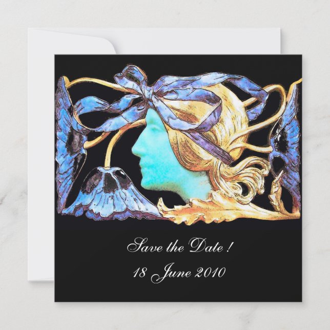 CONVITE MULHER ELEGÂNCIA BELA JOIA /SENHORA,LAÇO AZUL,FLÔR (Frente)