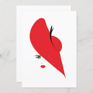 Convite mulher elegante com chapéu vermelho