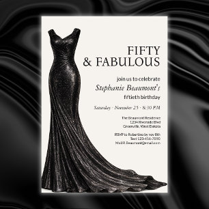 Convite Mulher Elegante Fantástico Vestido Preto Aniversár