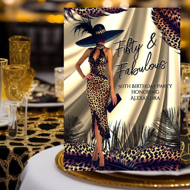 Convite Mulher Fantástica de Aniversário Leopardo de Pena  (Criador carregado)