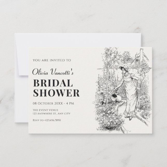 Convite Mulher fazendo jardinagem chá de noiva (Frente)