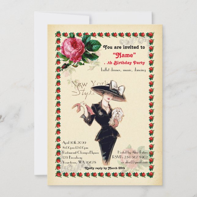 Convite Mulher Festa de aniversário Qualquer idade, estilo (Frente)