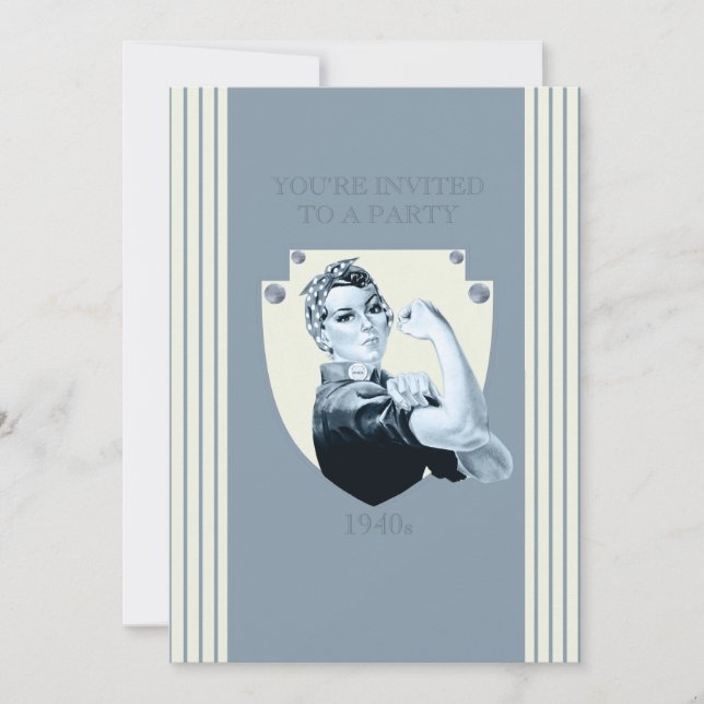 Convite Mulher forte retrô patriótica dos anos 40 (Frente)