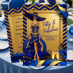 Convite Mulher Glamour de Aniversário Fabuloso Penas Azuis