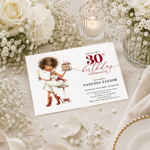 Convite Mulher Humor Moderno Aniversário de 30 anos Burgun
