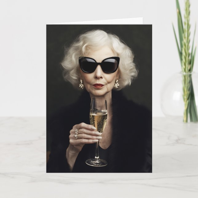 Convite Mulher Idosa Elegante com Champanhe (Frente)