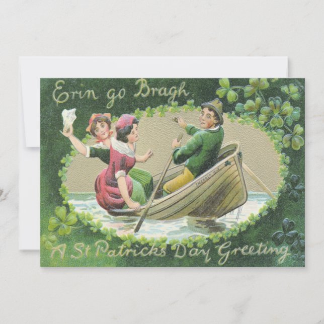 Convite Mulher Irlandesa Homem Barco Remo Trevo (Frente)