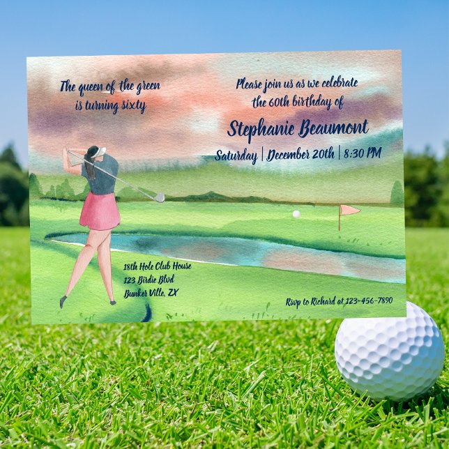 Convite Mulher Jogadora de Golfe Balançando os Sessenta 60 (Criador carregado)