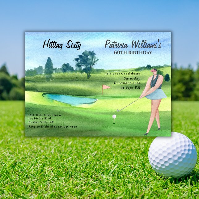 Convite Mulher Jogadora de Golfe Comemora 60º Aniversário (Criador carregado)