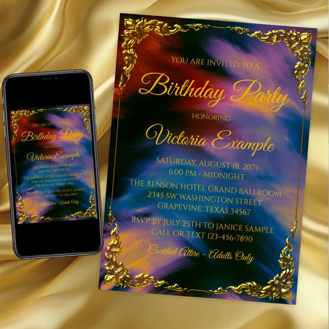 Convite Mulher: Joias Sunset Tintas Tintas Tintas Tintas T (Jewel tone and gold any event invitation. Instant download and printed invitations available.)