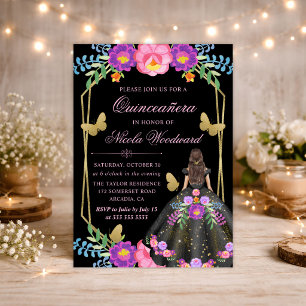 Convite Mulher Morena Vestido Floral Mexicano Quinceañera
