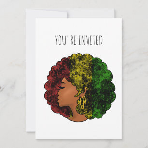 Convite Mulher negra rastafari afro vermelho amarelo verde