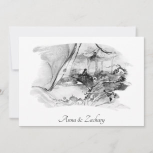 Convite *~* Mulher Pagoda Japão RSVP QR AR AR27 Casamento