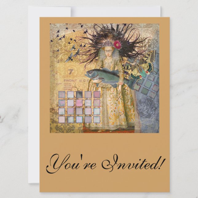 Convite Mulher Peixes Vintage Gótico Clássico (Frente)