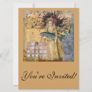 Convite Mulher Peixes Vintage Gótico Clássico