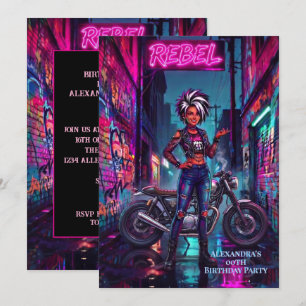 Convite Mulher Rebelde Aniversário Grafite Moto Beco