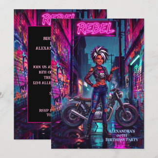 Convite Mulher Rebelde Aniversário Grafite Moto Beco