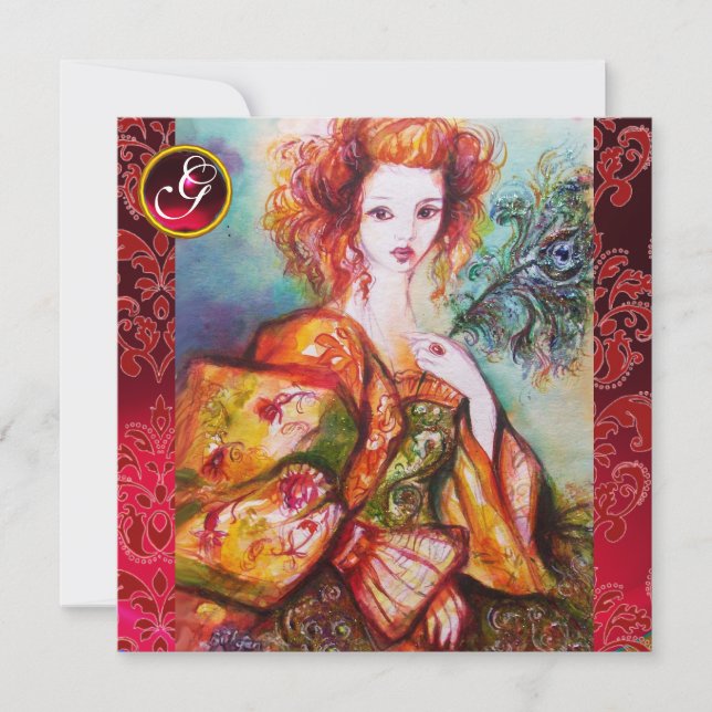 CONVITE MULHER ROMÂNTICA COM PENA DE PAZ ESPUMANTE, VERMEL (Frente)