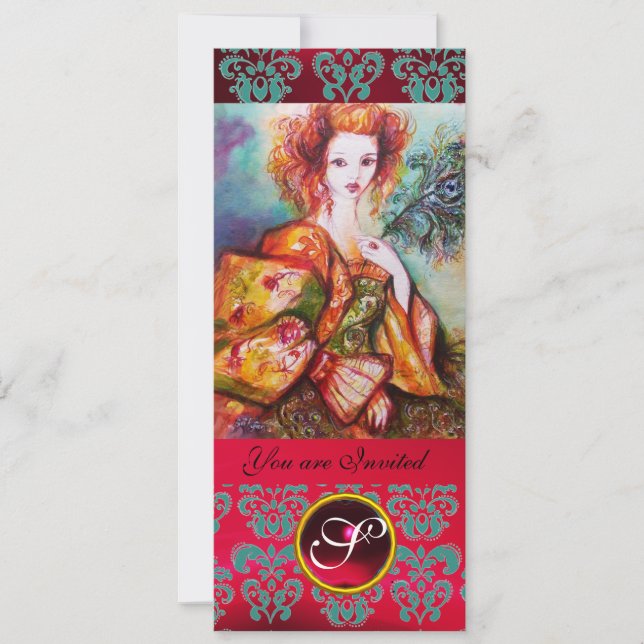 Convite MULHER ROMÂNTICA COM PENA DE PAZ ESPUMANTE, Vermel (Frente)