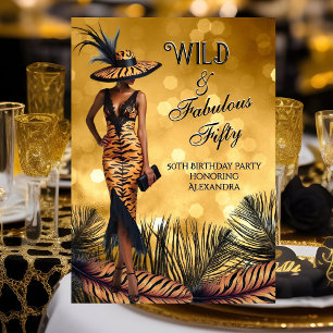 Convite Mulher Tigre de Ouro de Aniversário de Cinquenta S