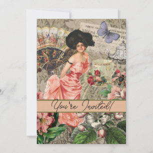 Convite Mulher Victoriana Café Clássica Rosa