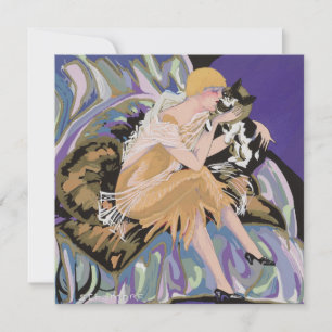 Convite Mulher Vintage Art Déco com Gato por S. Chompre
