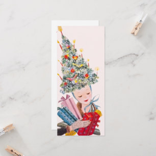 Convite Mulher Vintage com Chapéu de Árvore de Natal Cartã