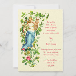 Convite Mulher Vitoriana e Harp com Casamento de Rosas