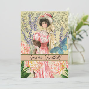 Convite Mulher Vitoriana Floral Rosa Regência