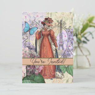 Convite Mulher vitoriana na moda vermelha colorido
